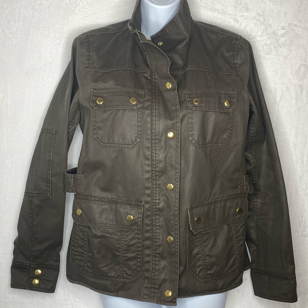J. Crew “The Downtown” Field Military Jacket Waxed Cotton.  Olive Green - Small